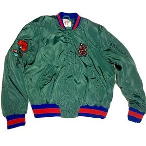 Ultim 8 Juniors Olive Green Bomber Jacket W/Floral & Snake Patches Size Large